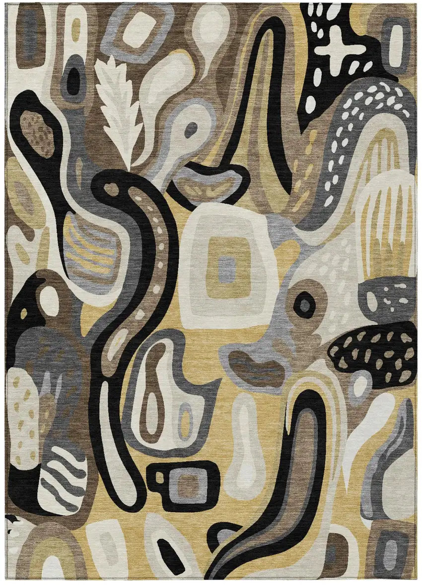 Gold And Brown Abstract Washable Indoor Outdoor Area Rug Photo 5