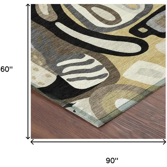 Gold And Brown Abstract Washable Indoor Outdoor Area Rug Photo 7
