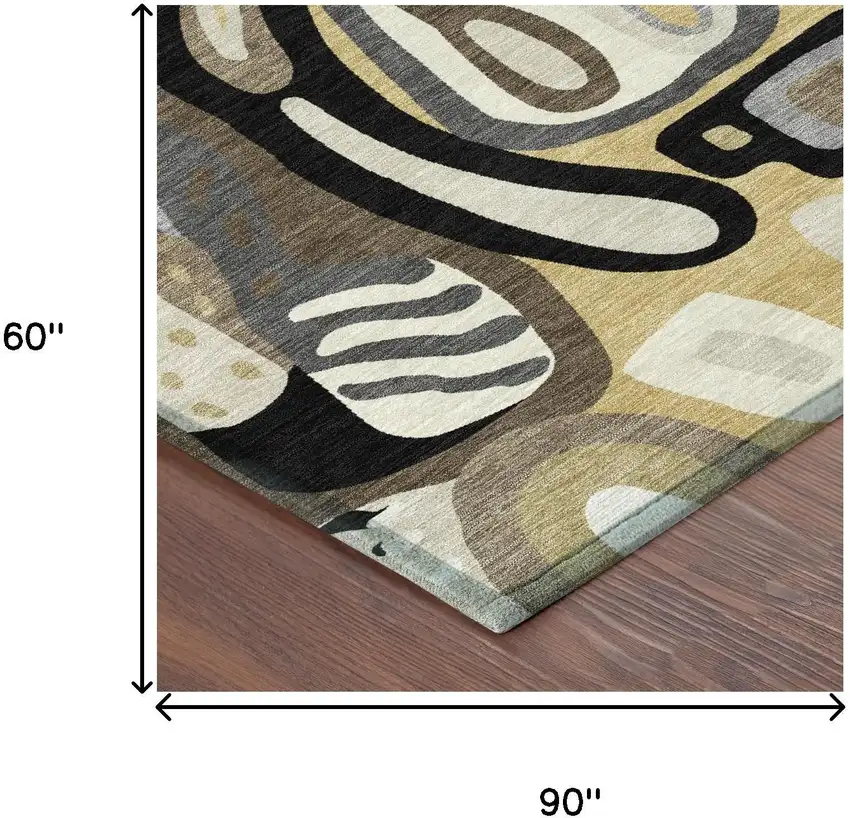 Gold And Brown Abstract Washable Indoor Outdoor Area Rug Photo 7