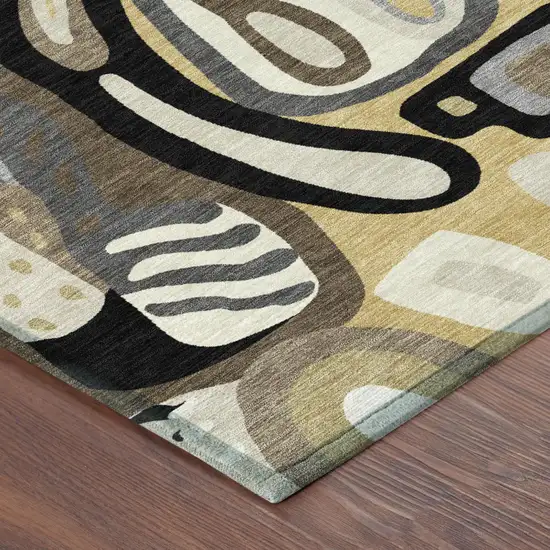 Gold And Brown Abstract Washable Indoor Outdoor Area Rug Photo 4