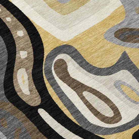 Gold And Brown Abstract Washable Indoor Outdoor Area Rug Photo 6