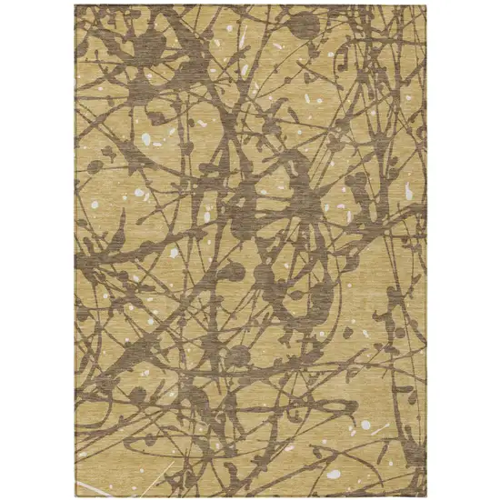 Gold And Brown Abstract Washable Indoor Outdoor Area Rug Photo 1