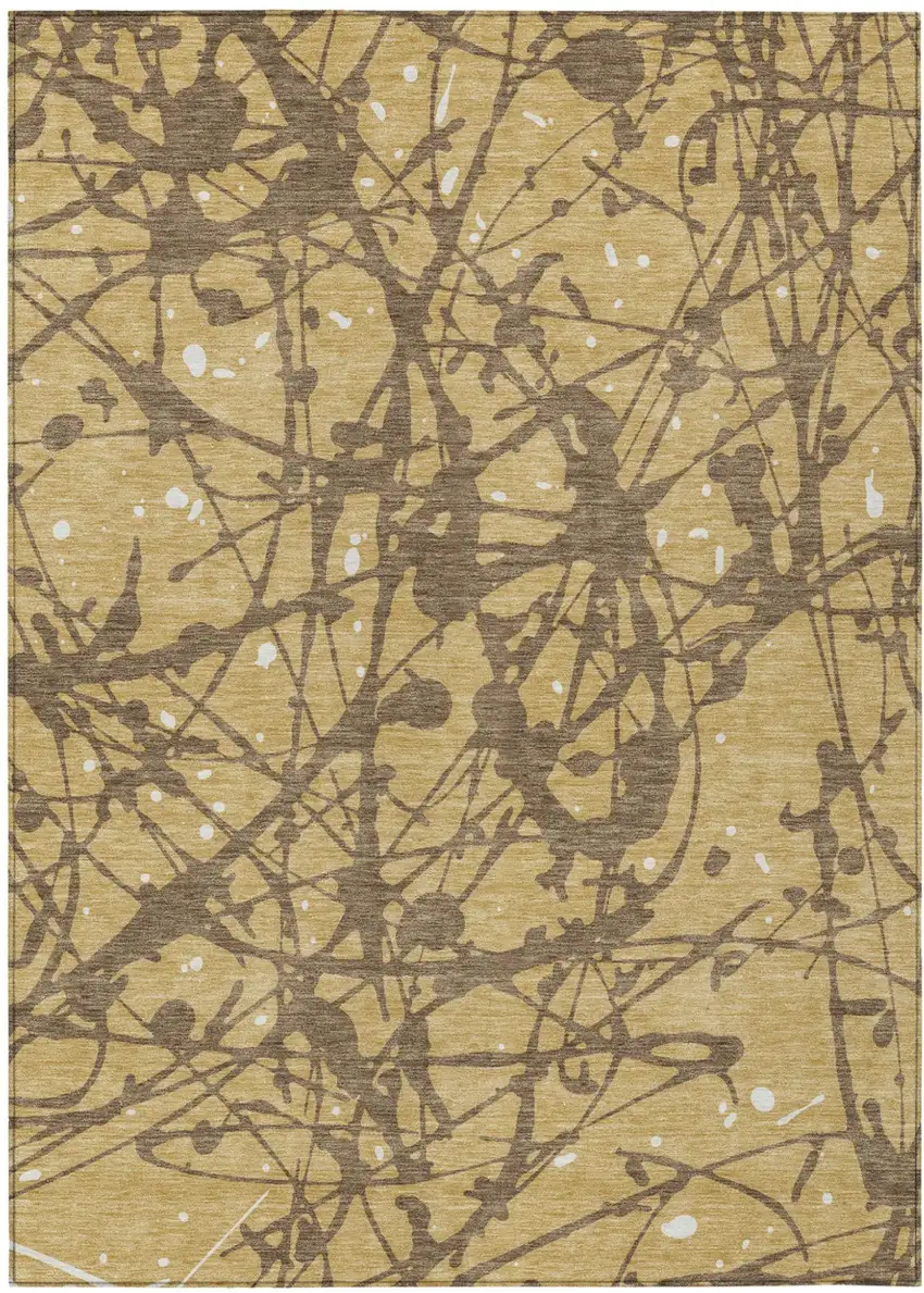 Gold And Brown Abstract Washable Indoor Outdoor Area Rug Photo 1