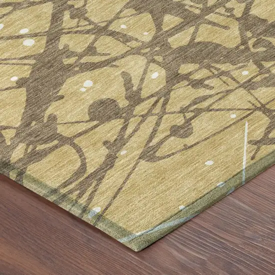 Gold And Brown Abstract Washable Indoor Outdoor Area Rug Photo 4
