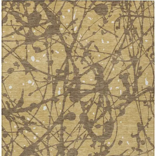 Gold And Brown Abstract Washable Indoor Outdoor Area Rug Photo 3