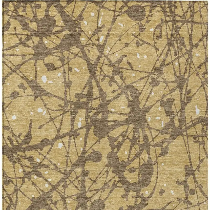 Gold And Brown Abstract Washable Indoor Outdoor Area Rug Photo 3