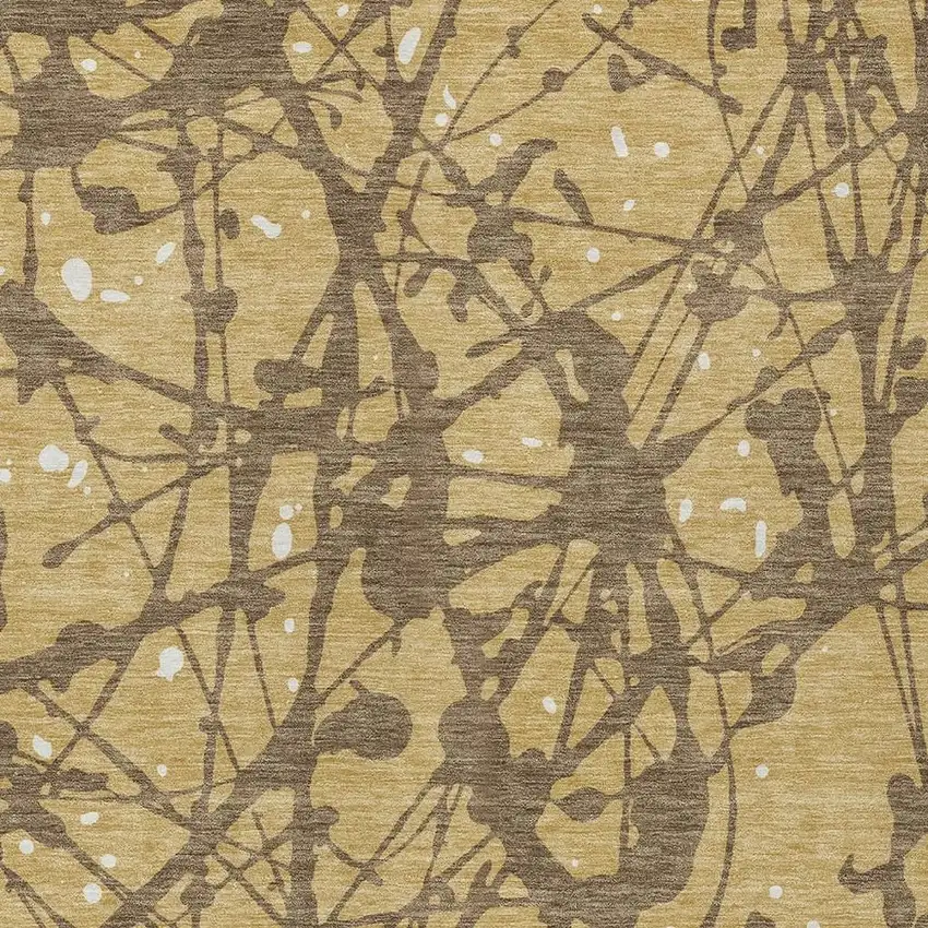 Gold And Brown Abstract Washable Indoor Outdoor Area Rug Photo 2