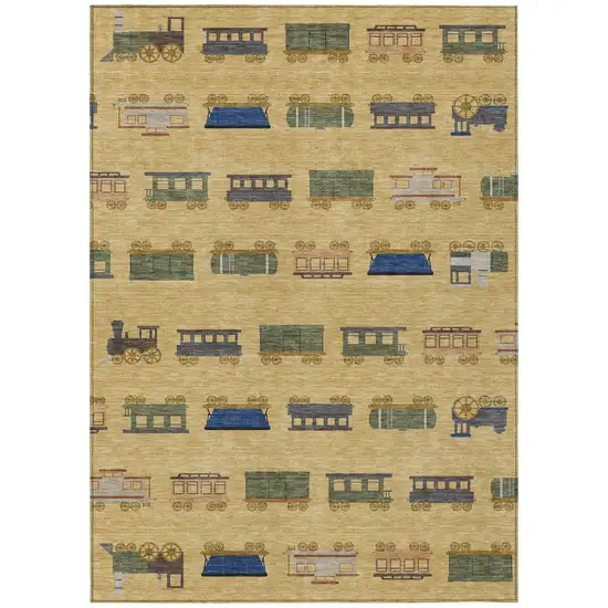 Gold And Brown Abstract Washable Indoor Outdoor Area Rug Photo 1
