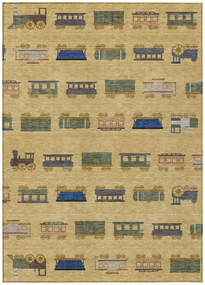 Gold And Brown Abstract Washable Indoor Outdoor Area Rug Photo 1