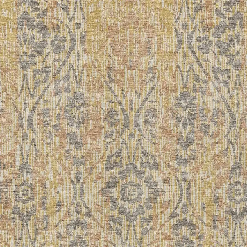 Gold And Brown Damask Washable Indoor Outdoor Area Rug Photo 3