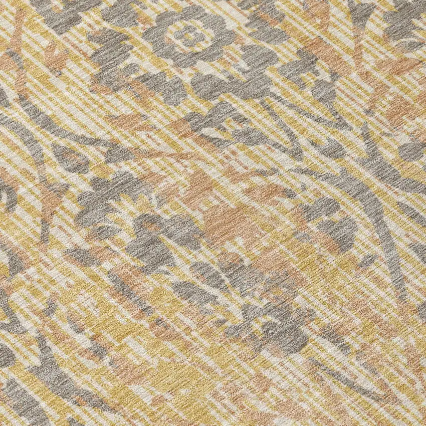 Gold And Brown Damask Washable Indoor Outdoor Area Rug Photo 6