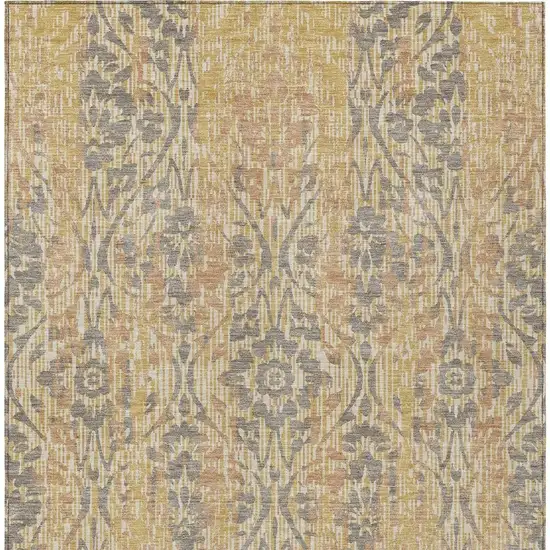 Gold And Brown Damask Washable Indoor Outdoor Area Rug Photo 4