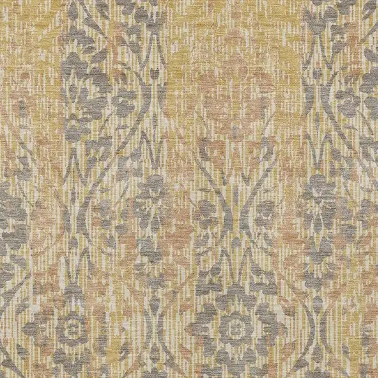 Gold And Brown Damask Washable Indoor Outdoor Area Rug Photo 3