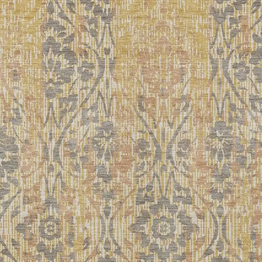 Gold And Brown Damask Washable Indoor Outdoor Area Rug Photo 3