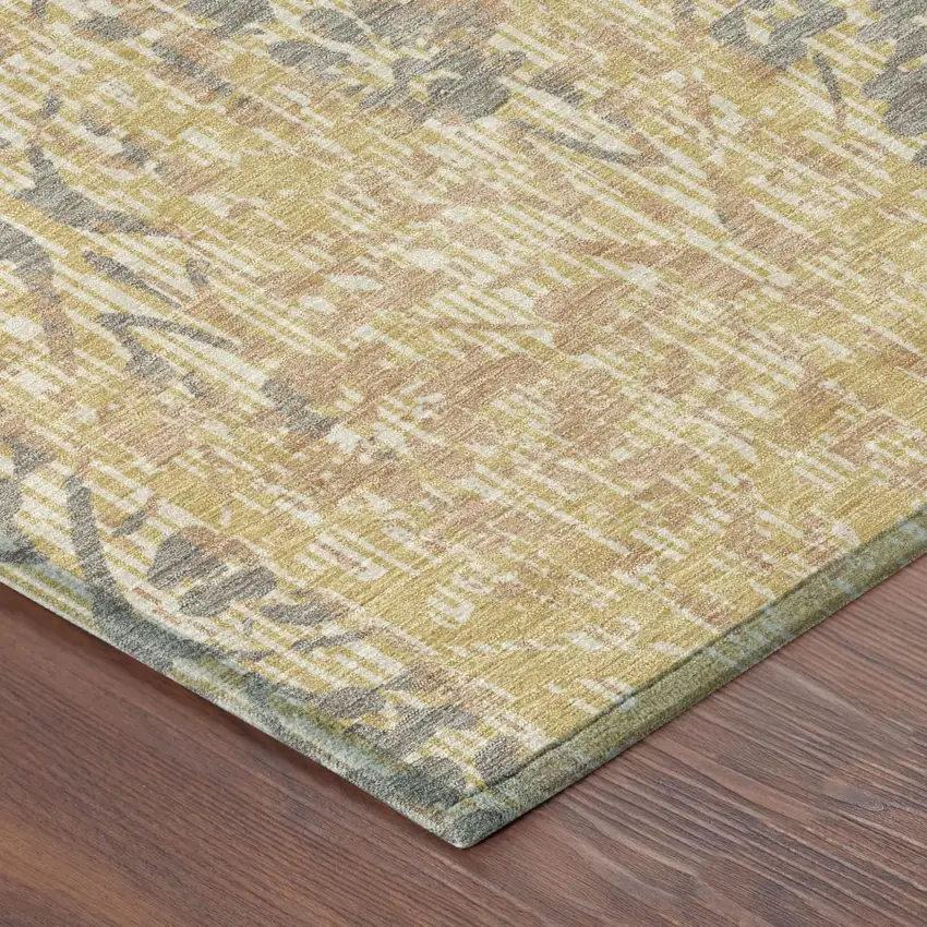 Gold And Brown Damask Washable Indoor Outdoor Area Rug Photo 5