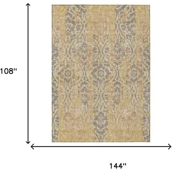 Gold And Brown Damask Washable Indoor Outdoor Area Rug Photo 7