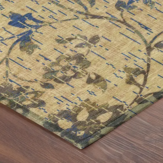 Gold And Brown Floral Washable Indoor Outdoor Area Rug Photo 4