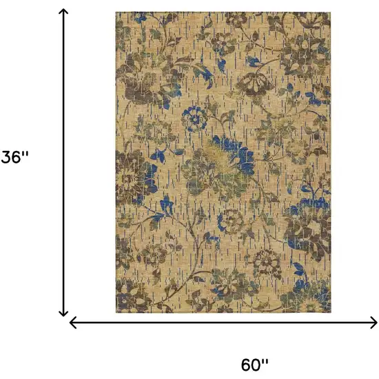 Gold And Brown Floral Washable Indoor Outdoor Area Rug Photo 6
