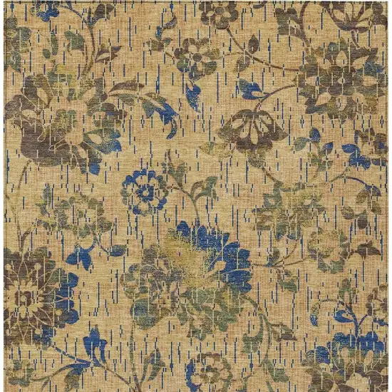 Gold And Brown Floral Washable Indoor Outdoor Area Rug Photo 3