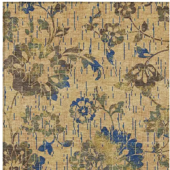 Gold And Brown Floral Washable Indoor Outdoor Area Rug Photo 2