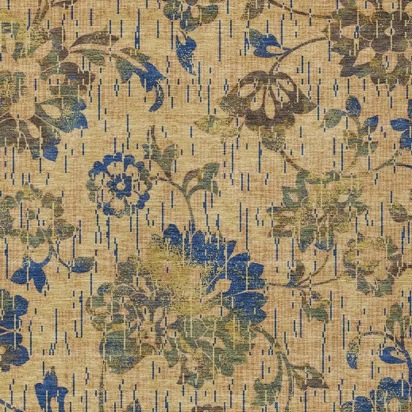 Gold And Brown Floral Washable Indoor Outdoor Area Rug Photo 2