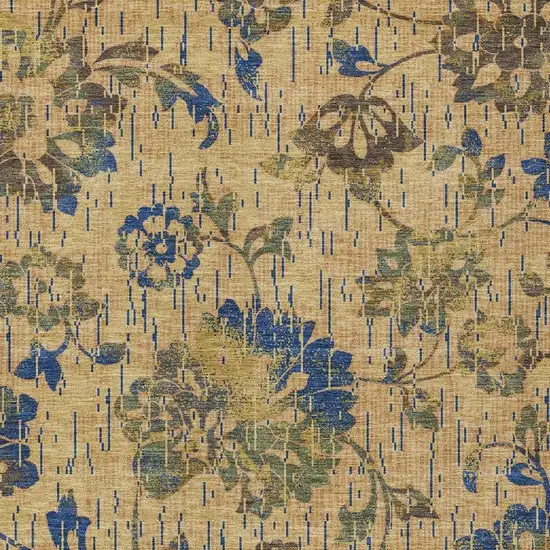 Gold And Brown Floral Washable Indoor Outdoor Area Rug Photo 2