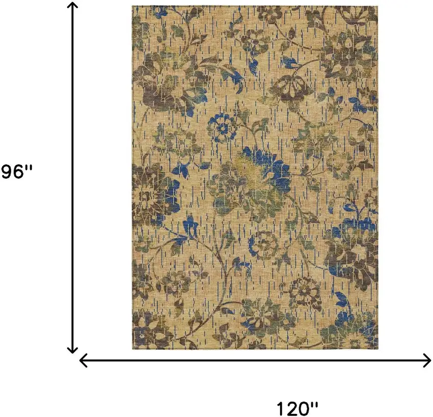 Gold And Brown Floral Washable Indoor Outdoor Area Rug Photo 6