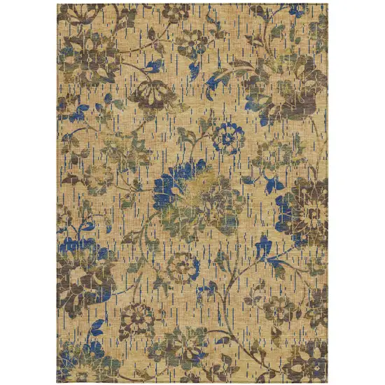 Gold And Brown Floral Washable Indoor Outdoor Area Rug Photo 3