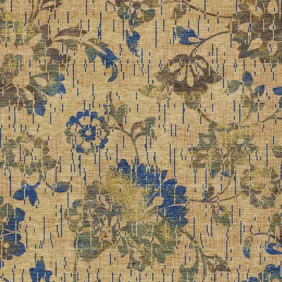 Gold And Brown Floral Washable Indoor Outdoor Area Rug Photo 2