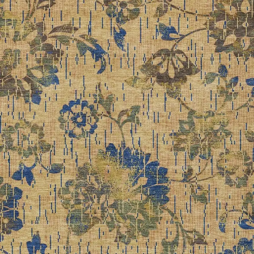 Gold And Brown Floral Washable Indoor Outdoor Area Rug Photo 2