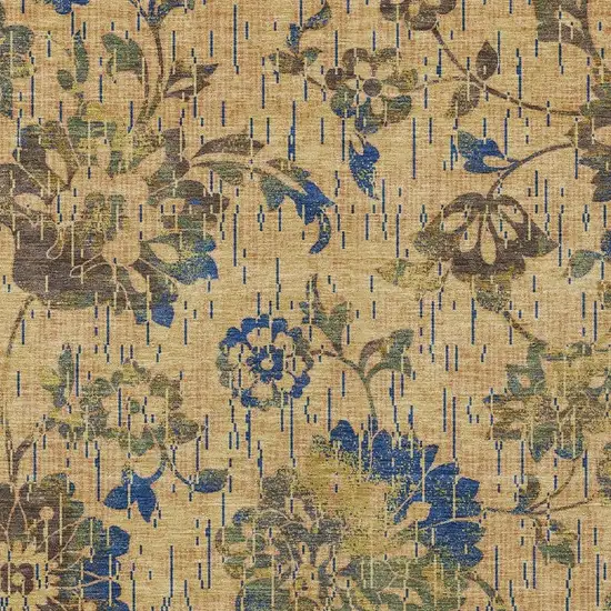 Gold And Brown Floral Washable Indoor Outdoor Area Rug Photo 2