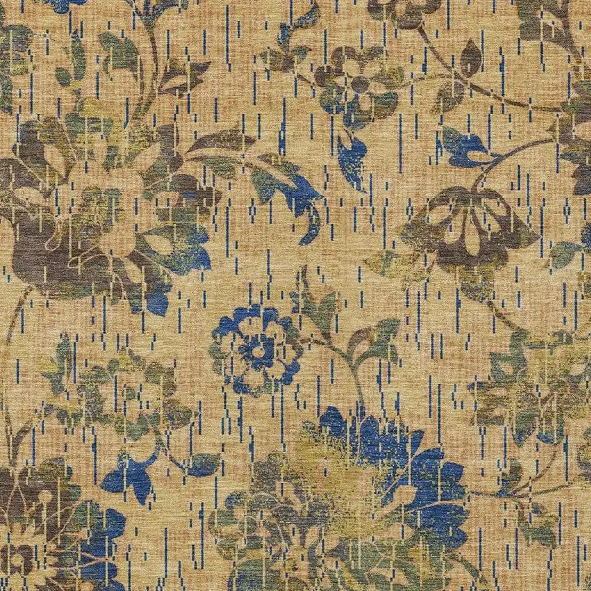 Gold And Brown Floral Washable Indoor Outdoor Area Rug Photo 2