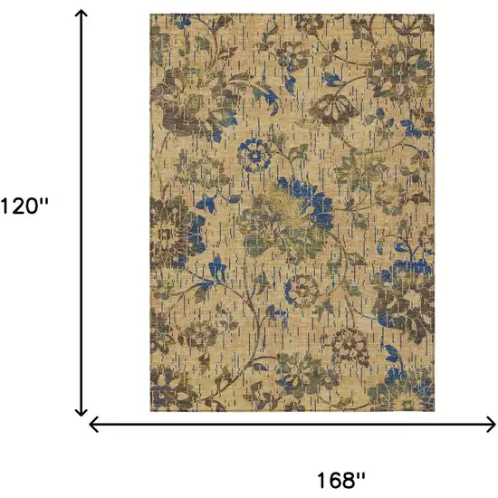 Gold And Brown Floral Washable Indoor Outdoor Area Rug Photo 6