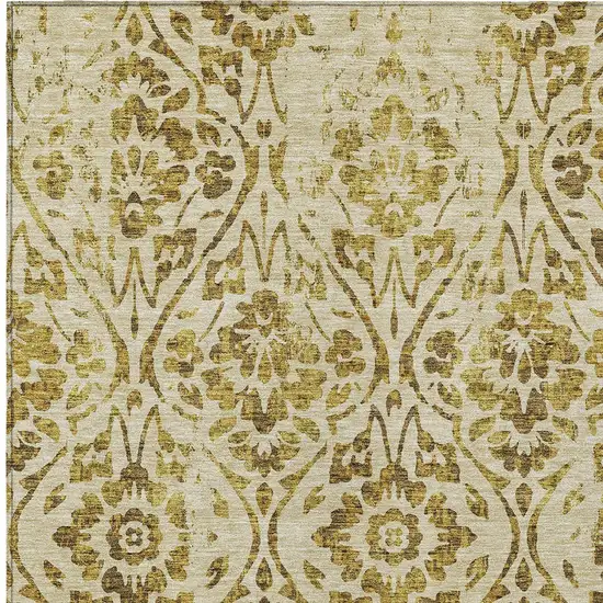 Gold And Brown Floral Washable Indoor Outdoor Area Rug Photo 6