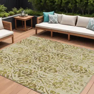 Photo of Gold And Brown Floral Washable Indoor Outdoor Area Rug