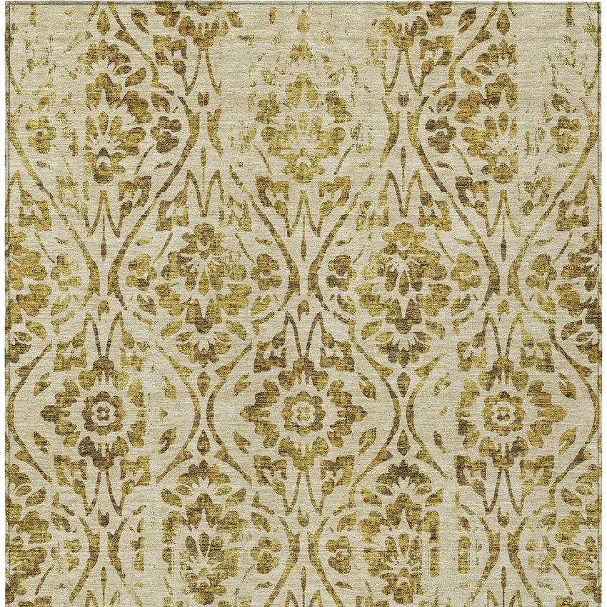 Gold And Brown Floral Washable Indoor Outdoor Area Rug Photo 7
