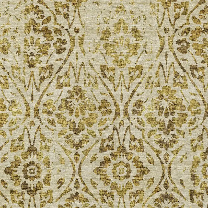 Gold And Brown Floral Washable Indoor Outdoor Area Rug Photo 6