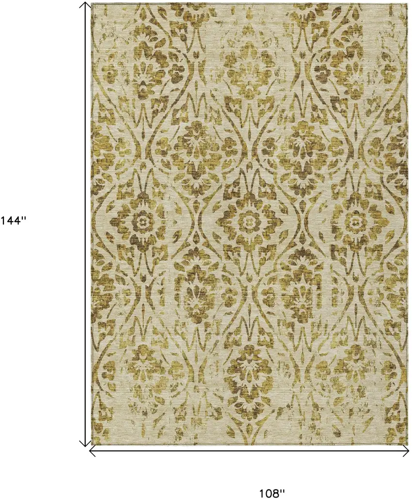 Gold And Brown Floral Washable Indoor Outdoor Area Rug Photo 3