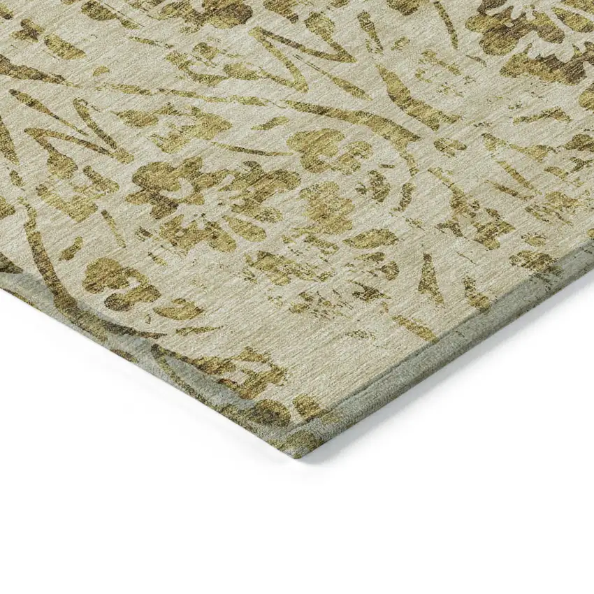 Gold And Brown Floral Washable Indoor Outdoor Area Rug Photo 5