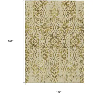 Photo of Gold And Brown Floral Washable Indoor Outdoor Area Rug