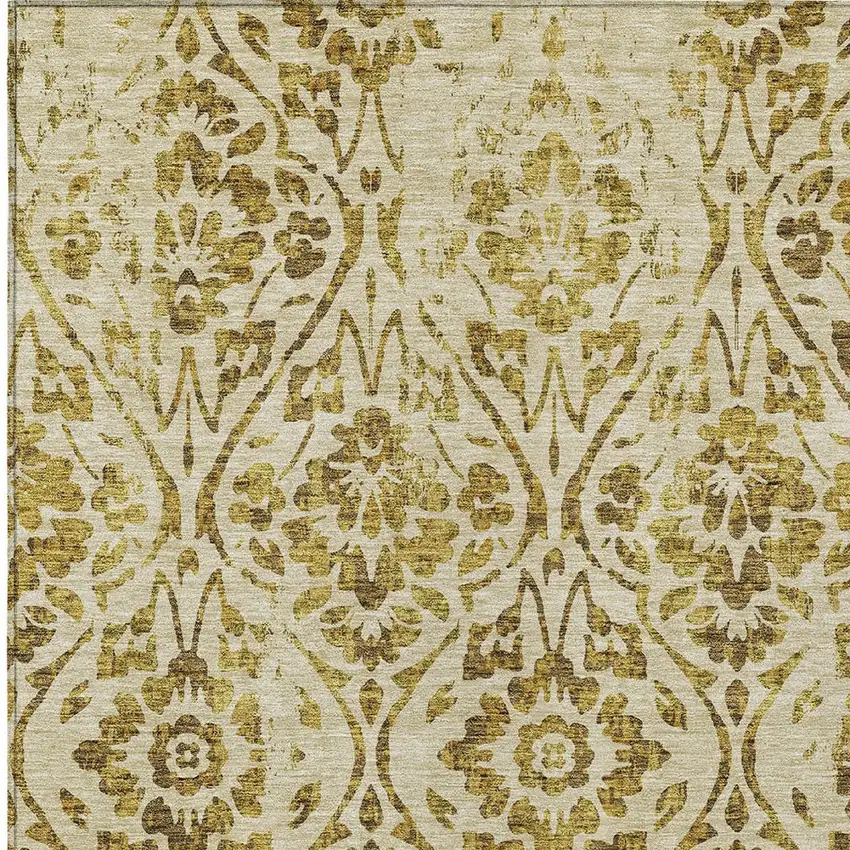 Gold And Brown Floral Washable Indoor Outdoor Area Rug Photo 6