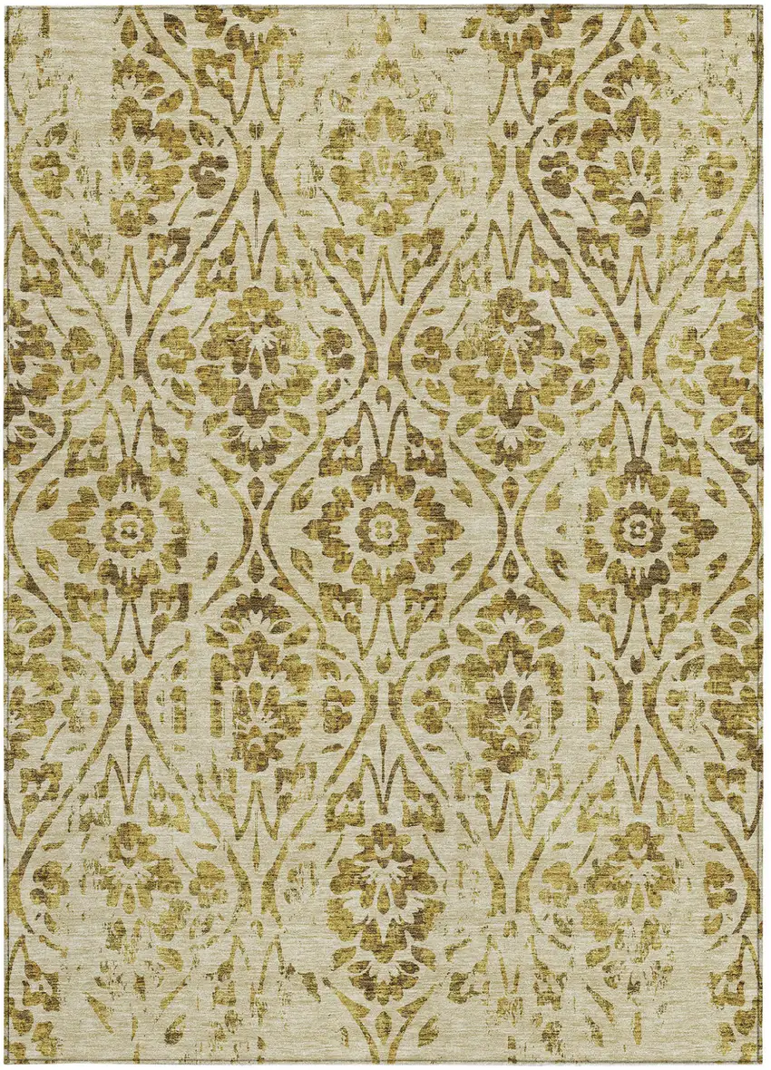 Gold And Brown Floral Washable Indoor Outdoor Area Rug Photo 7
