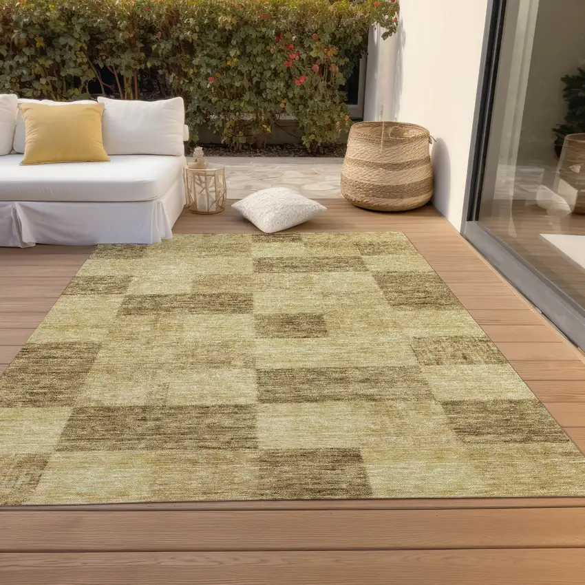 Gold And Brown Geometric Washable Indoor Outdoor Area Rug Photo 9