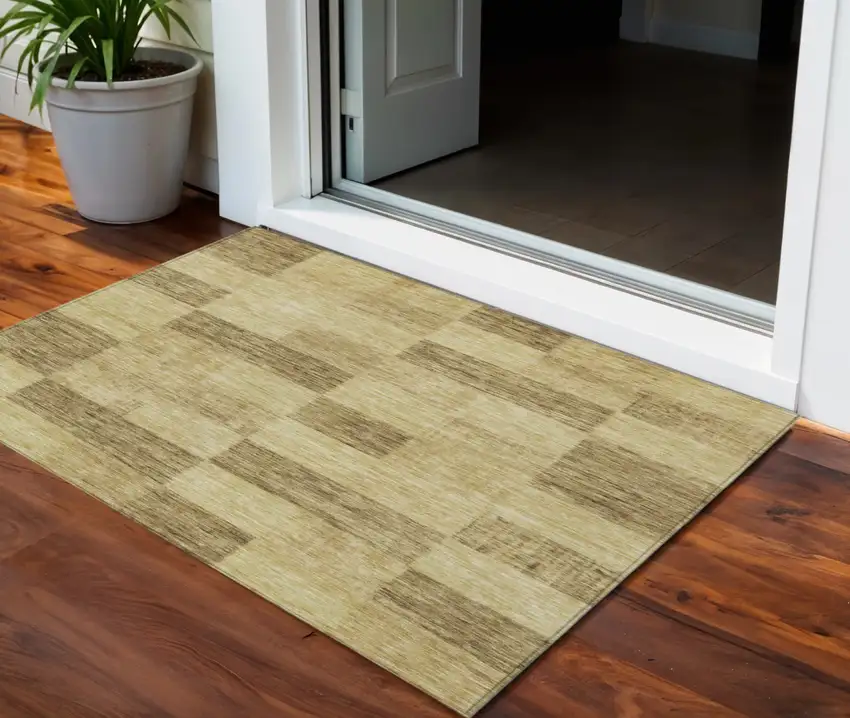 Gold And Brown Geometric Washable Indoor Outdoor Area Rug Photo 1