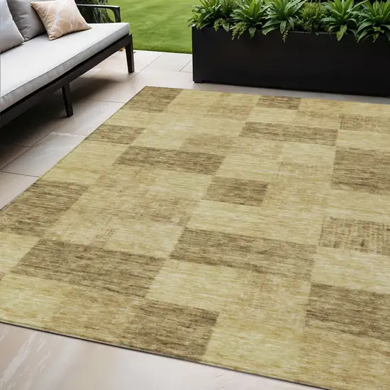 Gold And Brown Geometric Washable Indoor Outdoor Area Rug Photo 1