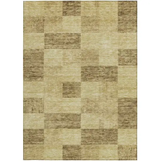 Gold And Brown Geometric Washable Indoor Outdoor Area Rug Photo 6