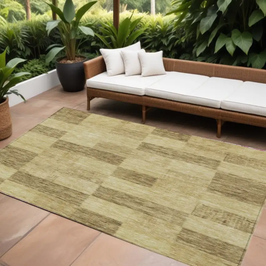 Gold And Brown Geometric Washable Indoor Outdoor Area Rug Photo 1