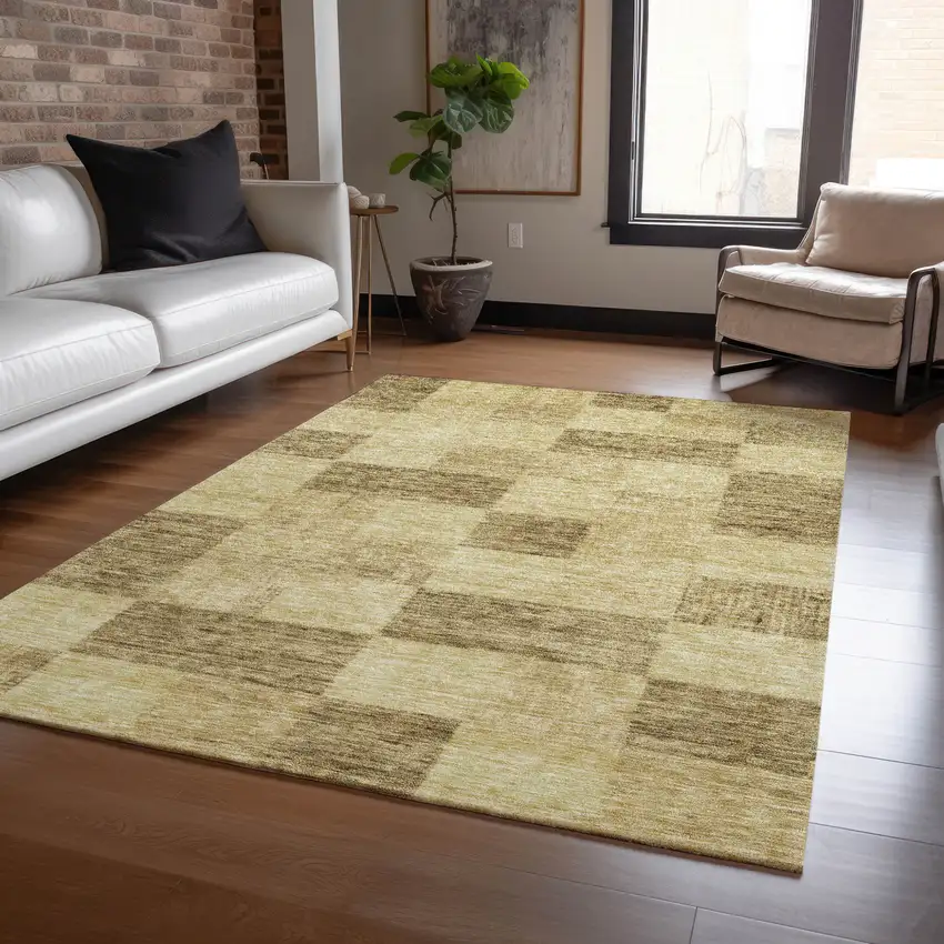 Gold And Brown Geometric Washable Indoor Outdoor Area Rug Photo 8