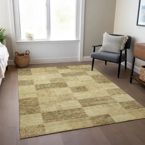 Gold And Brown Geometric Washable Indoor Outdoor Area Rug Photo 9