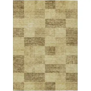 Photo of Gold And Brown Geometric Washable Indoor Outdoor Area Rug